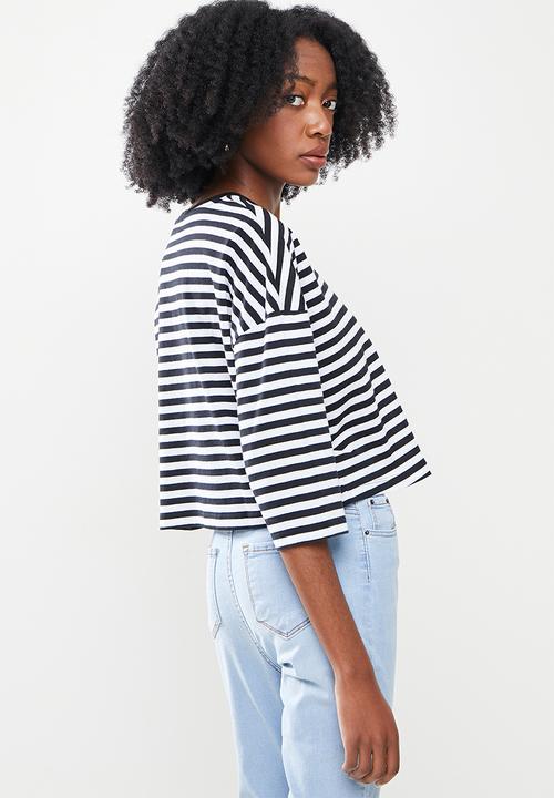 Noisy May - Nelly stripe 3/4  o-neck top - black & white 