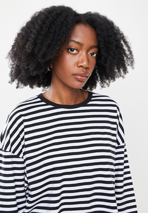 Noisy May - Nelly stripe 3/4  o-neck top - black & white 