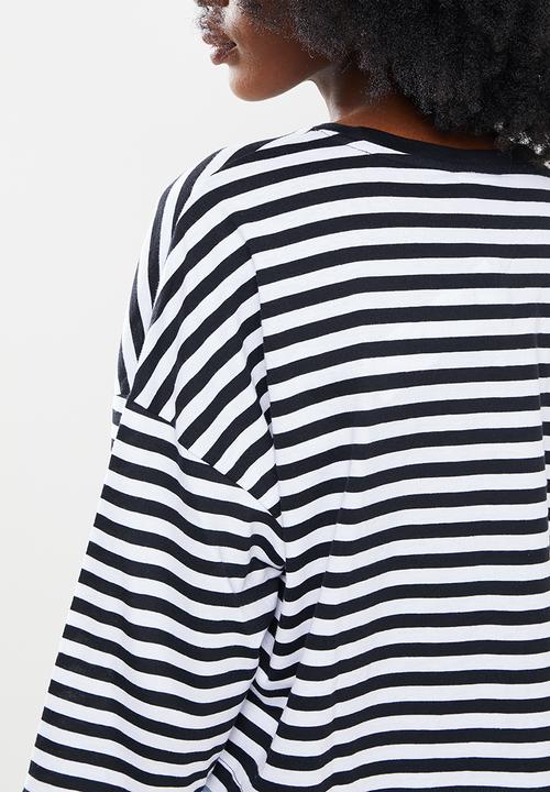 Noisy May - Nelly stripe 3/4  o-neck top - black & white 