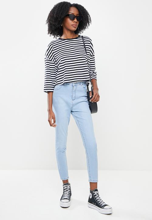 Noisy May - Nelly stripe 3/4  o-neck top - black & white 