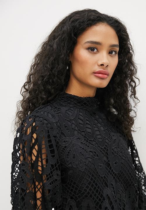 MILLA - Lace statement sleeve blouse - black