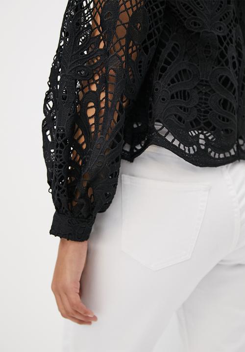 MILLA - Lace statement sleeve blouse - black