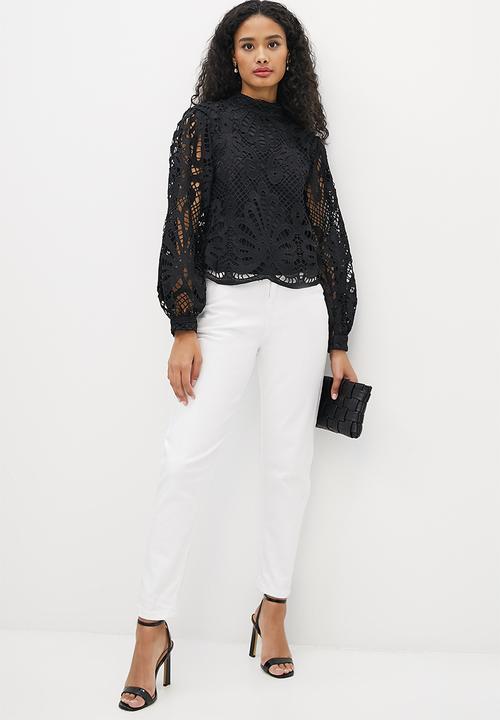 MILLA - Lace statement sleeve blouse - black