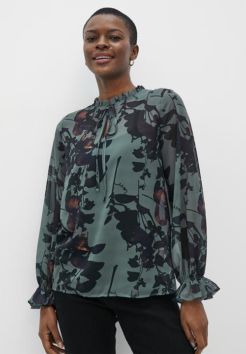edit - Chiffon piecrust collar blouse - moody botanical