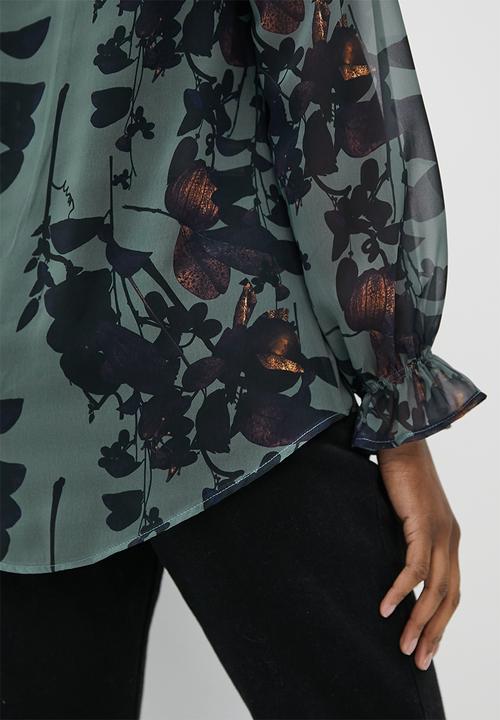edit - Chiffon piecrust collar blouse - moody botanical