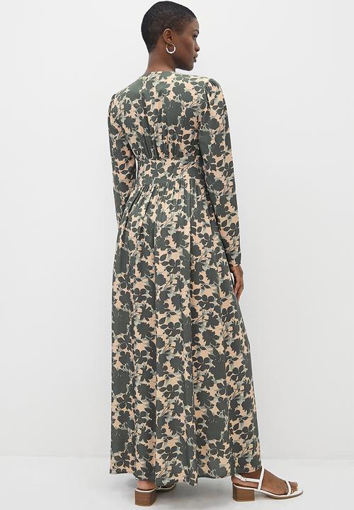 edit - Boho V-neck button down maxi - pink sage floral