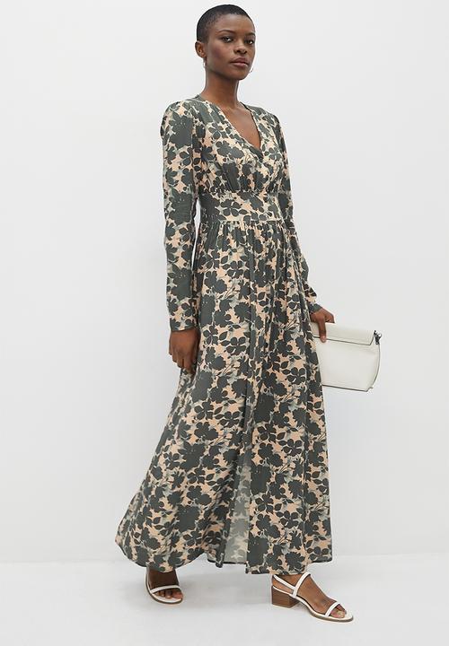 edit - Boho V-neck button down maxi - pink sage floral