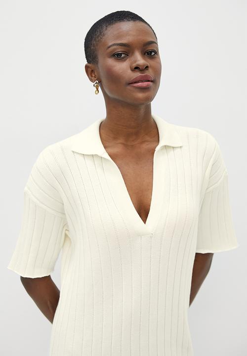 edit - Long collared slit tunic - ecru