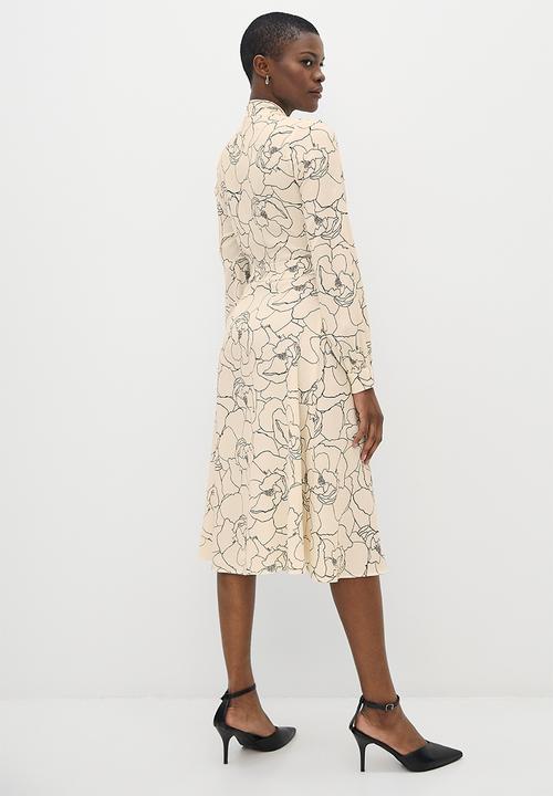 MILLA - Printed wrap midi dress - neutral & black