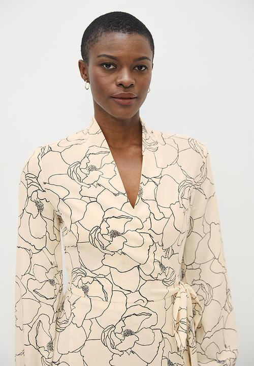 MILLA - Printed wrap midi dress - neutral & black