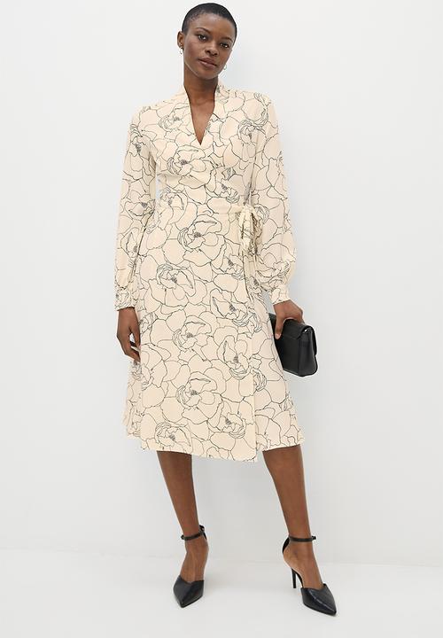 MILLA - Printed wrap midi dress - neutral & black