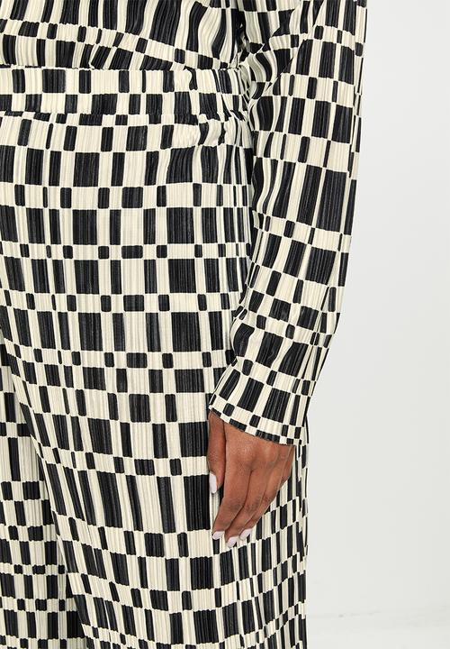 Me&B - Plus plisse with digital print trousers - stone & black 