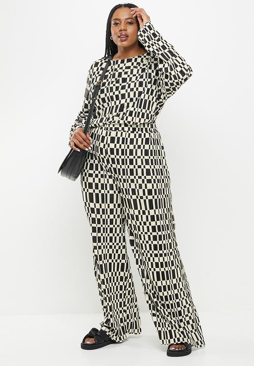 Me&B - Plus plisse with digital print trousers - stone & black 