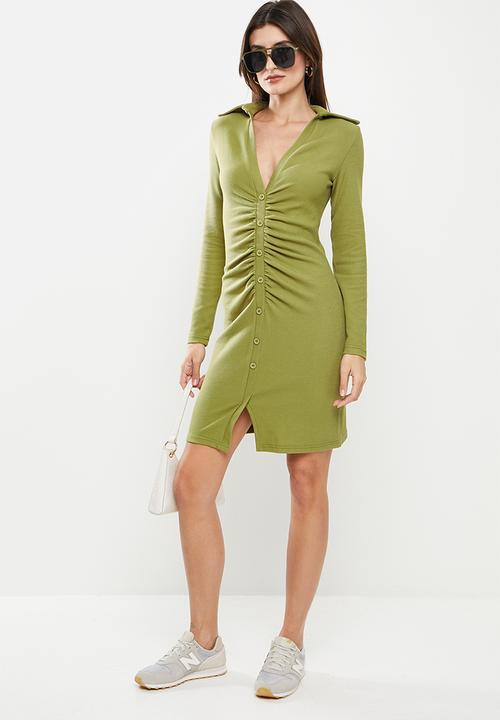 Me&B - Fine ribbed dress - sage