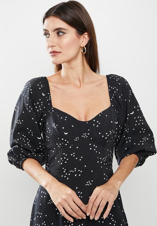 Me&B - Star and moon bodice tea dress - black