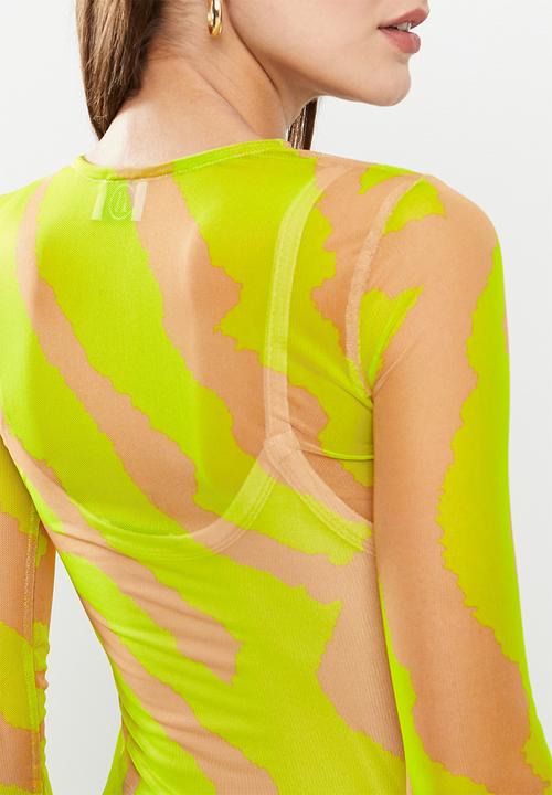 Me&B - Mesh tee top long sleeve - green print