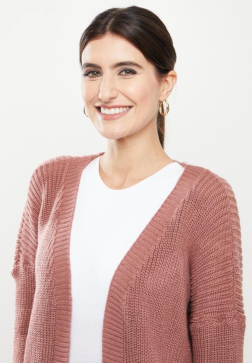 Trendyol - Oversize long knitwear cardigan  - dried rose