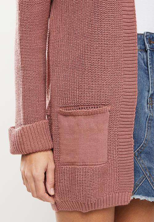 Trendyol - Oversize long knitwear cardigan  - dried rose