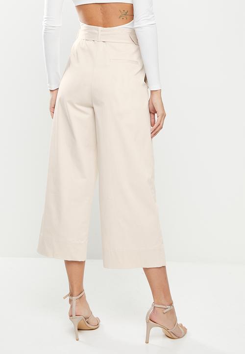 Koton - Medium rise pocket detailed belted trousers - beige