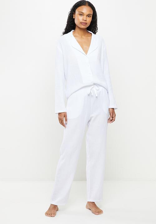 Superbalist - 100% Cotton sleep shirt & pants - white