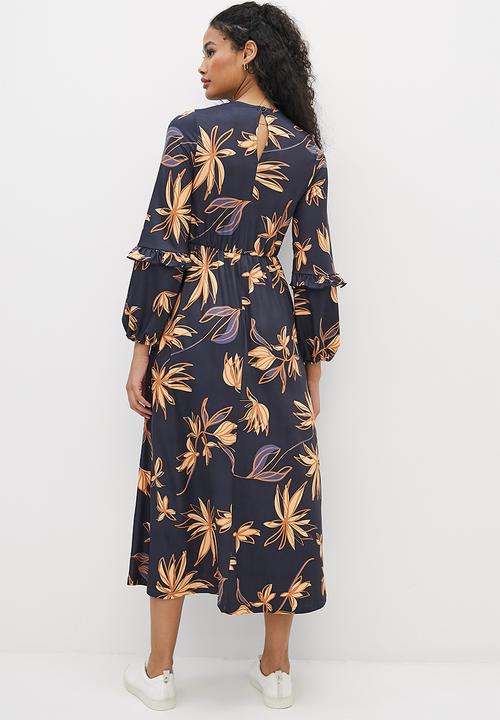 edit - Frilly knit fit & flare midi - ink scribble