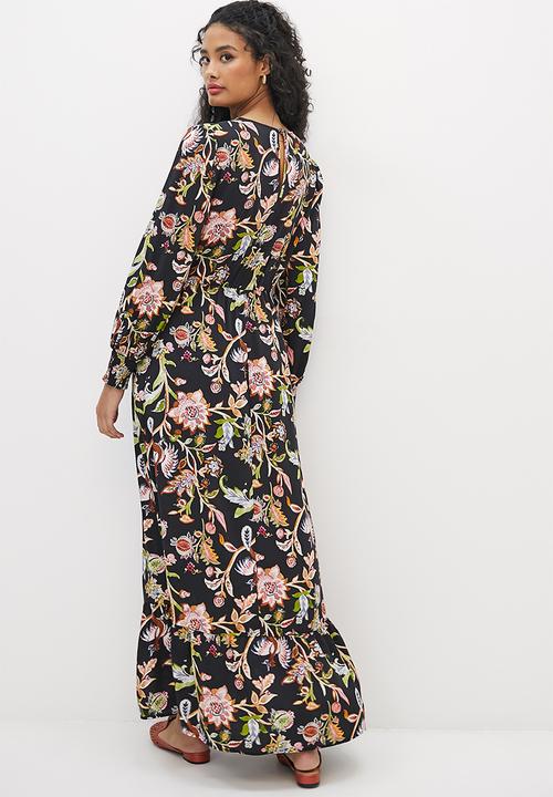 edit - Shirred balloon sleeve femme maxi - multi boho