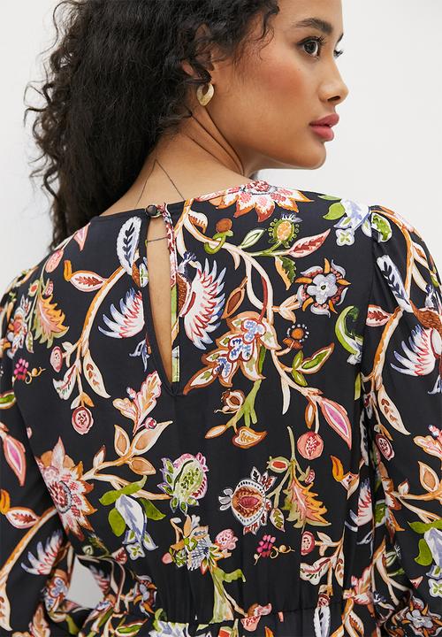 edit - Shirred balloon sleeve femme maxi - multi boho