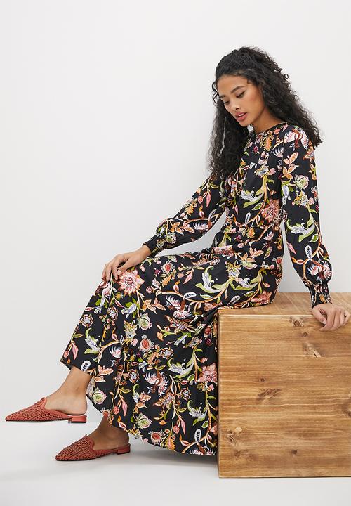 edit - Shirred balloon sleeve femme maxi - multi boho