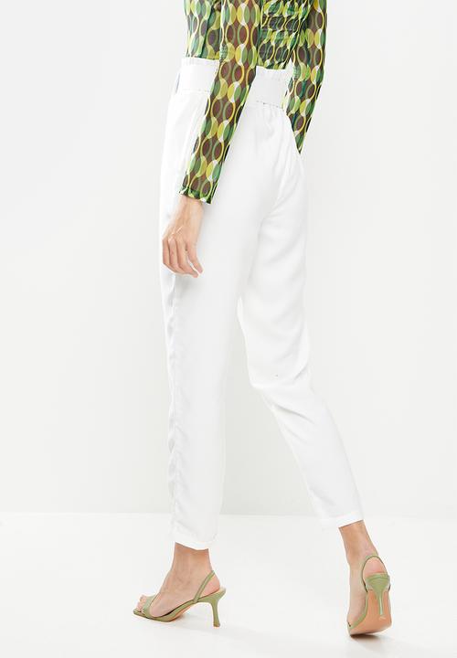 Me&B - Elastic easy pant with fabric covered belt - white