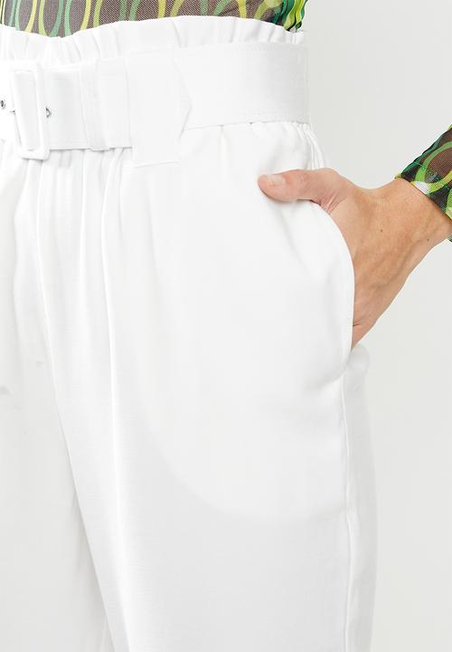 Me&B - Elastic easy pant with fabric covered belt - white