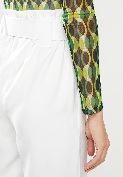 Me&B - Elastic easy pant with fabric covered belt - white