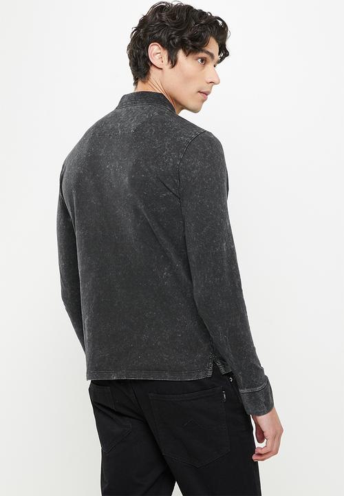 Replay - Replay long sleeve washed golfer - charcoal