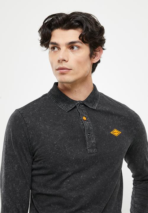 Replay - Replay long sleeve washed golfer - charcoal