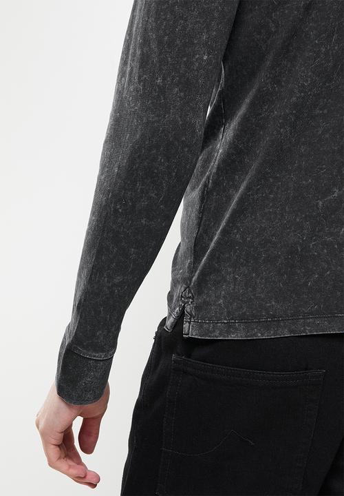Replay - Replay long sleeve washed golfer - charcoal