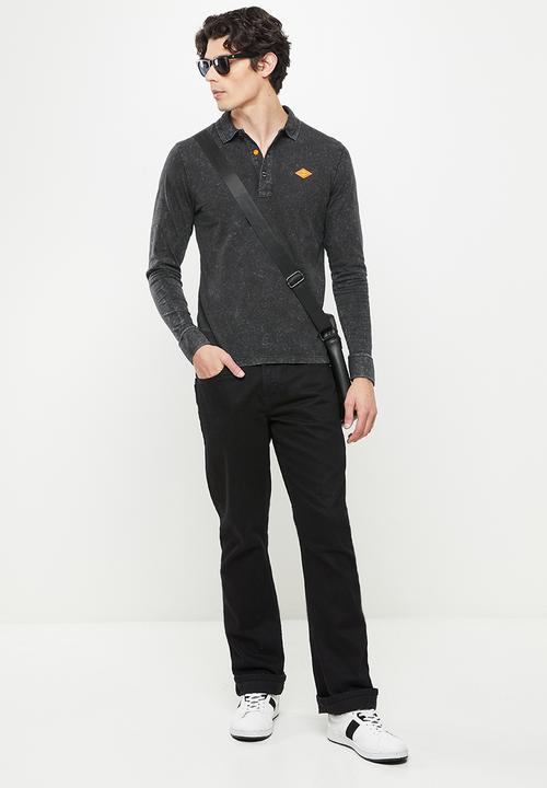 Replay - Replay long sleeve washed golfer - charcoal