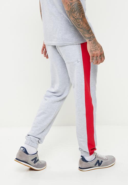 Original Penguin - Stripe fleece sweatpant - rain heather & red