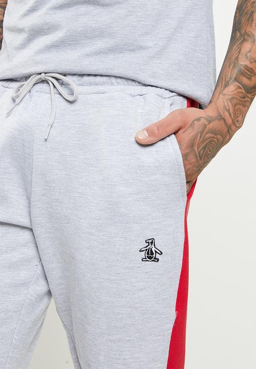 Original Penguin - Stripe fleece sweatpant - rain heather & red