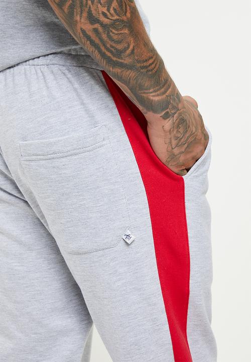 Original Penguin - Stripe fleece sweatpant - rain heather & red