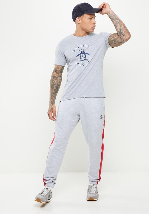 Original Penguin - Stripe fleece sweatpant - rain heather & red