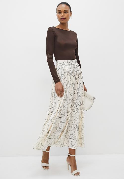 MILLA - Slinky rib slash neck top - chocolate