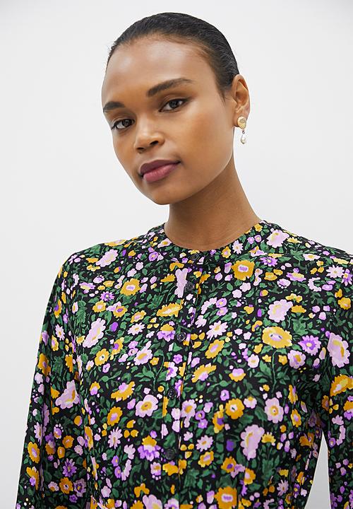 MILLA - Button down fit and flare mini dress - black floral printing