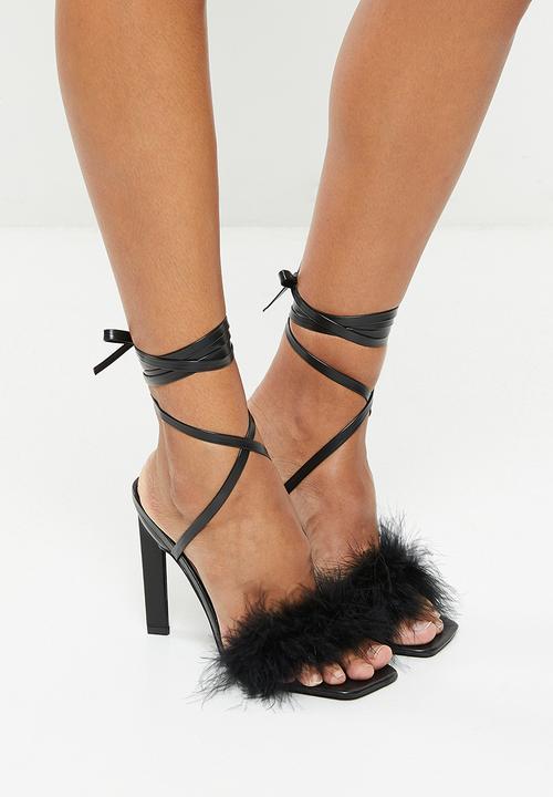 Miss Black - Feather1 ankle tie block heel - black