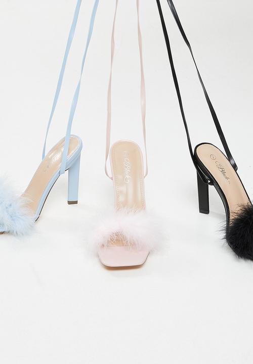 Miss Black - Feather1 ankle tie block heel - pink