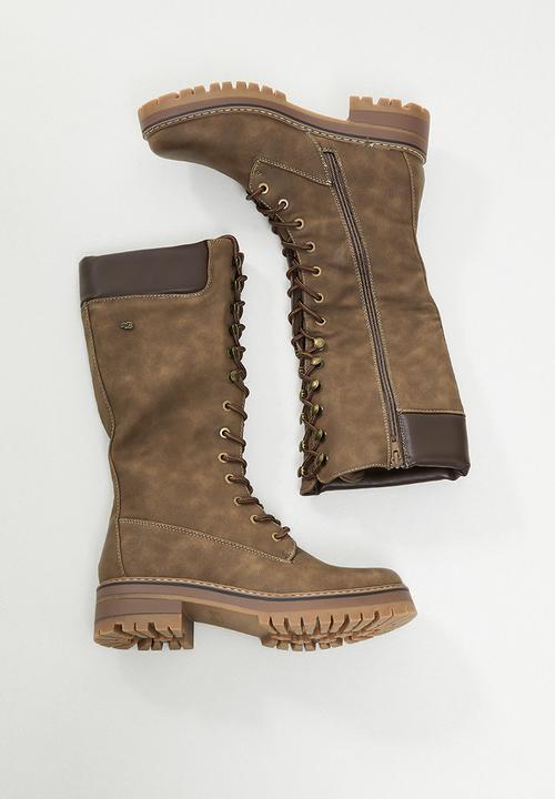 Miss Black - Fox4 knee length lace-up boot - brown 