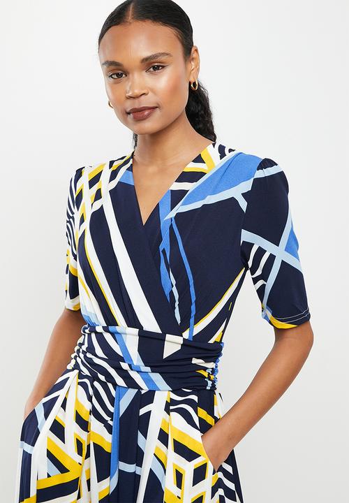 Stella Morgan - Geometric printed knit dress - blue black multi 