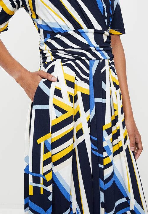 Stella Morgan - Geometric printed knit dress - blue black multi 