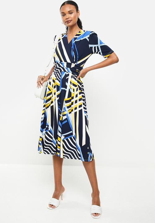 Stella Morgan - Geometric printed knit dress - blue black multi 
