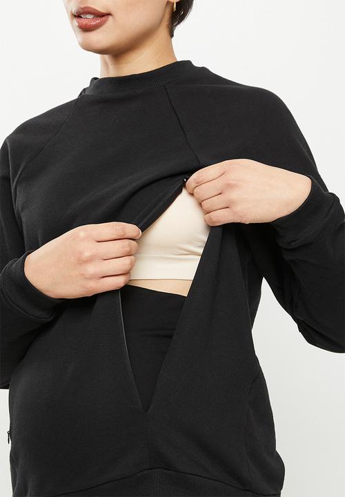 Superbalist - Maternity nursing funnel neck crew - black