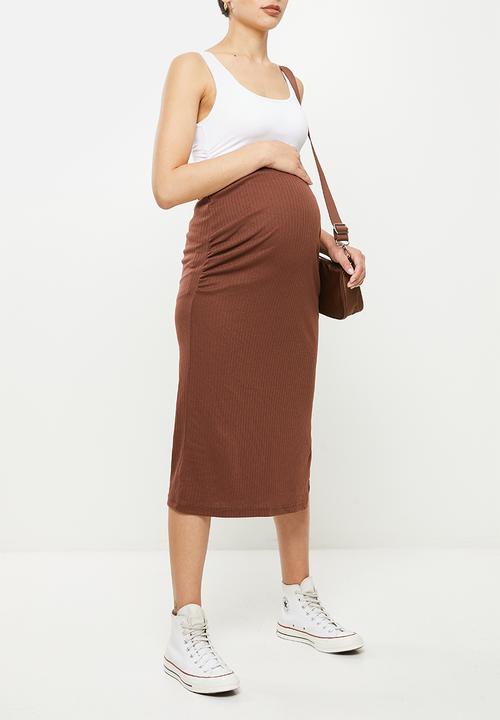 Missguided - Maternity two pack ribbed midi skirt - brown & grey 