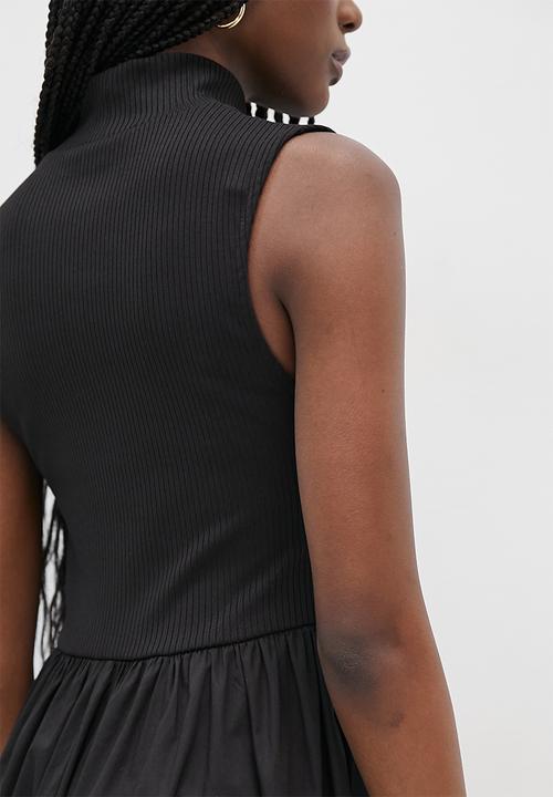 Superbalist - Knit woven combo fit & flare - black